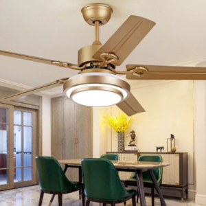Quạt Trần Đèn Cánh Thép Mạ Vàng QT043